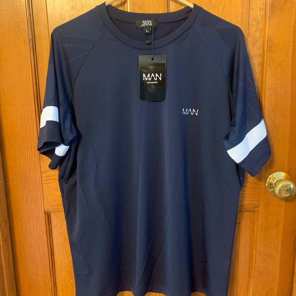 Men’s Active Patterned Panel T Shirt Navy- L